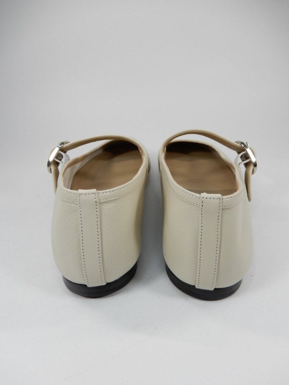 LE MONDE BERYL Mary Jane Ballet Flat 38 7.5 Ecru Lambskin Leather Square Toe NEW - Picture 7 of 16